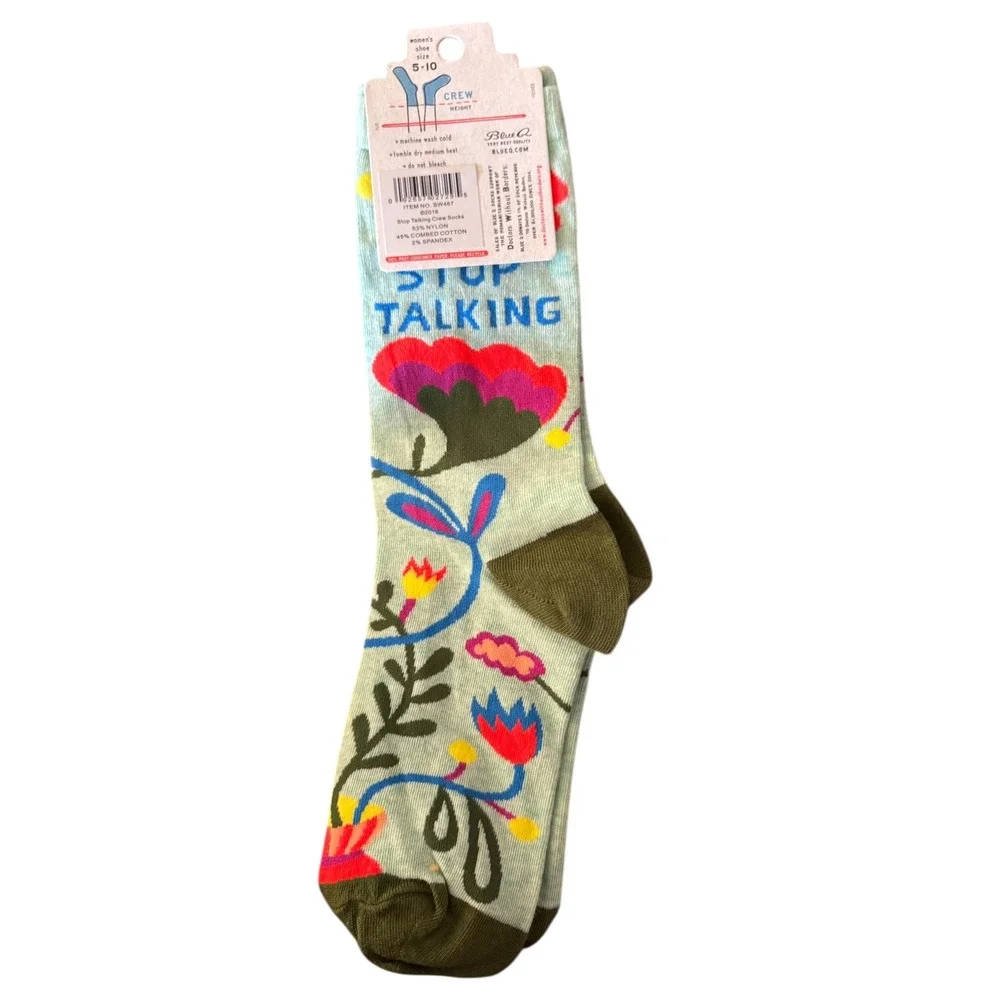 Blue Q Womens Crew Socks Stop Talking Soft Combed‎ Cotton Size 5-10